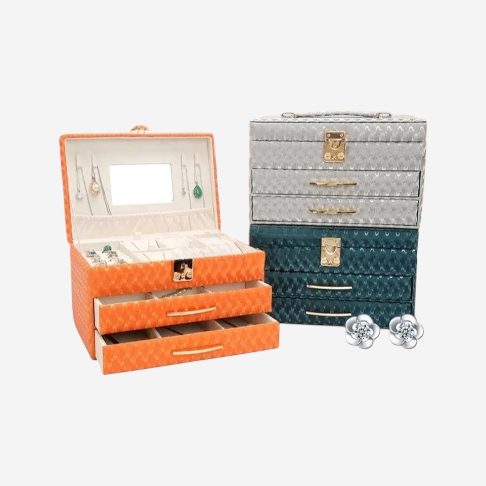 boîte de rangement pour bijoux grande capacité avec plusieurs compartiments et design élégant