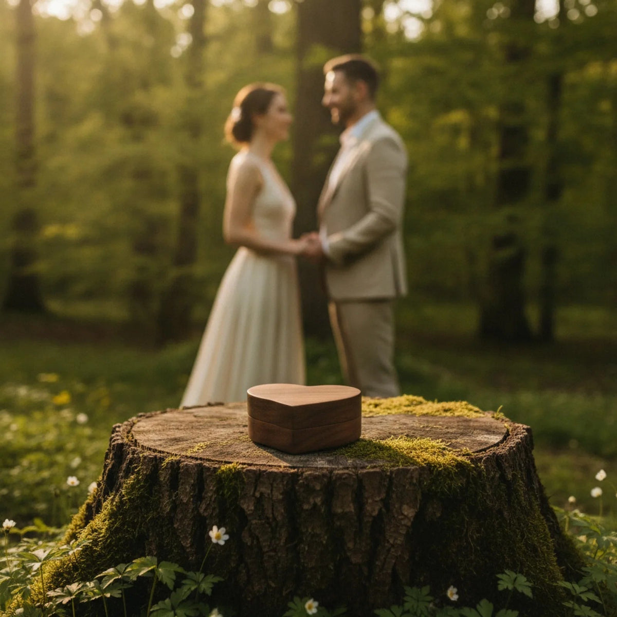 Écrin à bague cœur double en bois