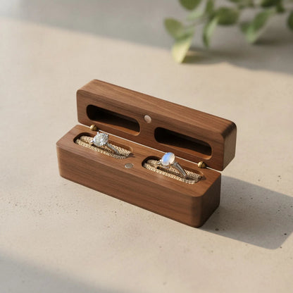 Écrin à bague double compartiment en bois