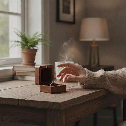 Écrin à bague carré compact en bois