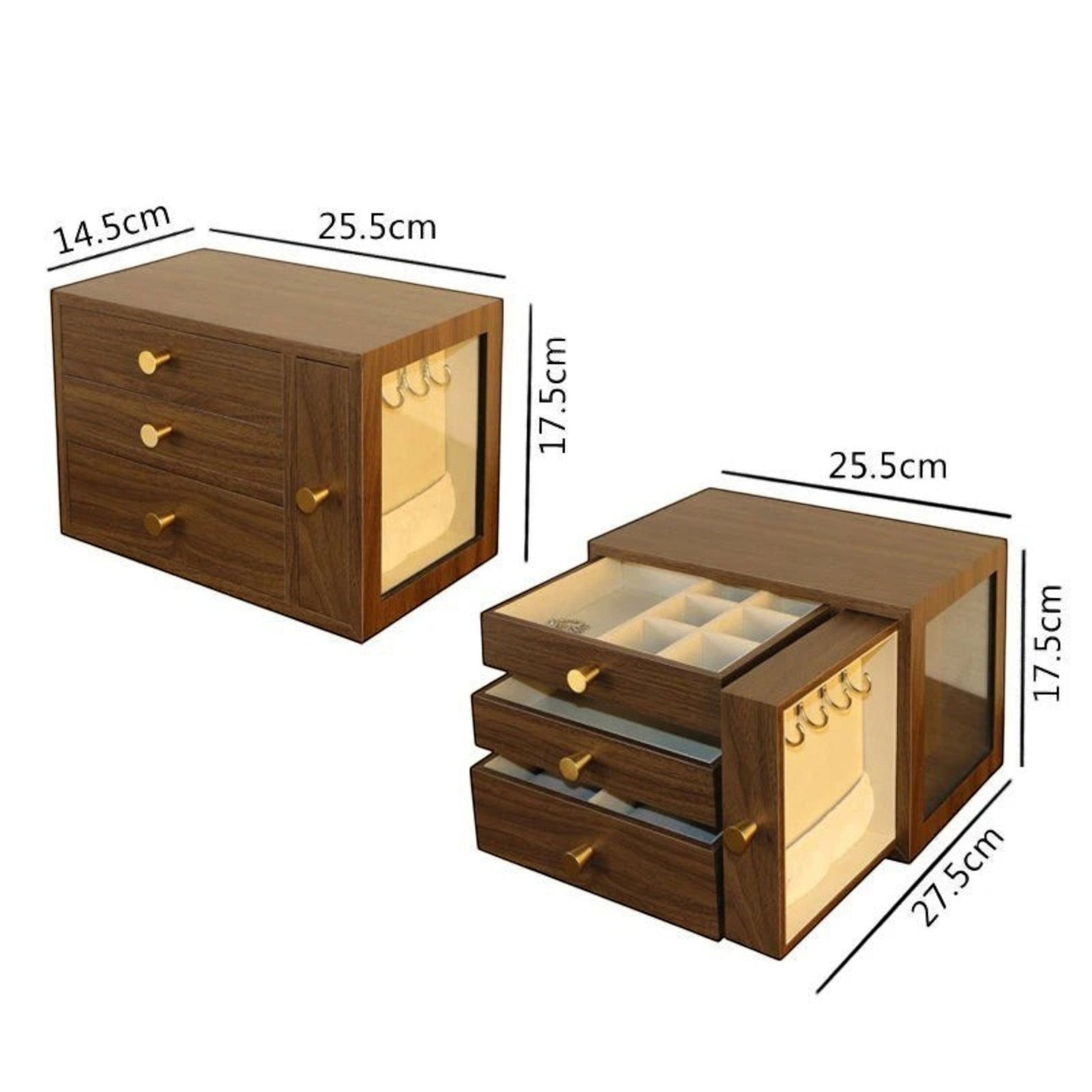 Lot de boîtes à bijoux portables modernes en bois pour un rangement élégant et un transport facile.