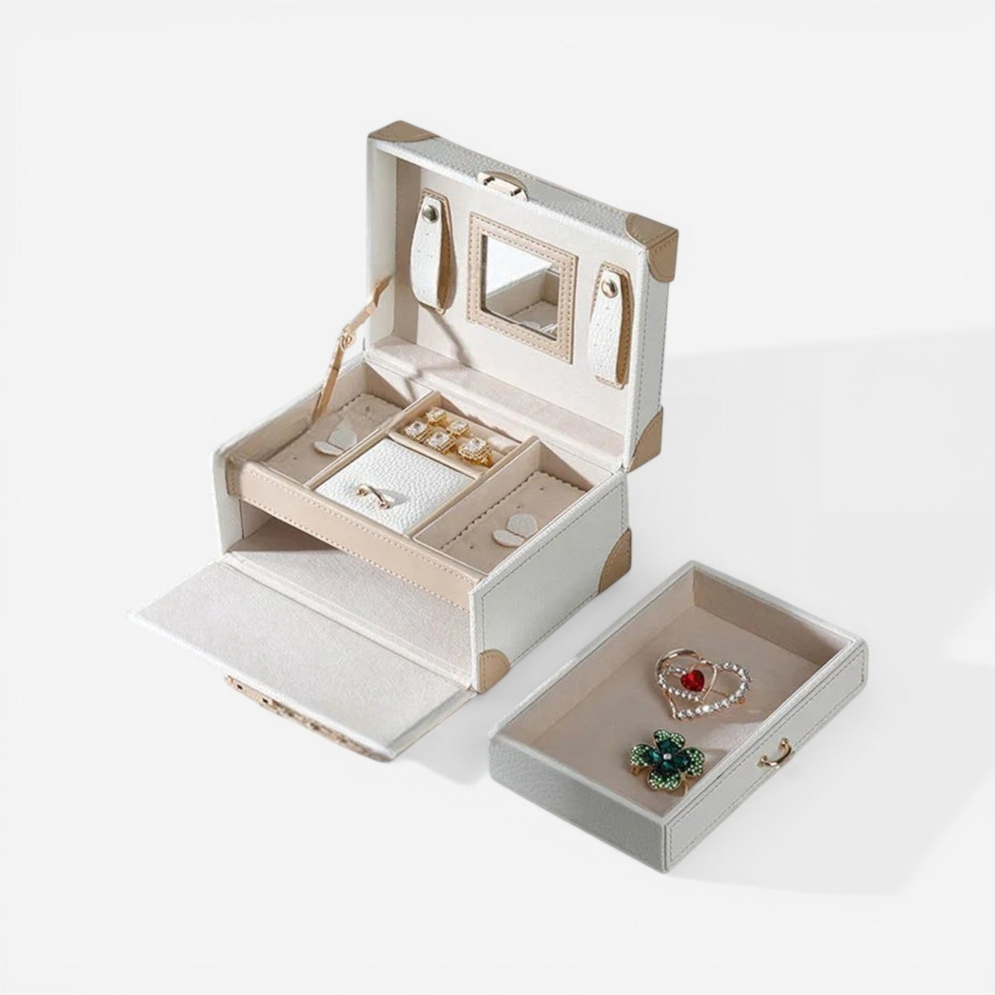 organisateur de bijoux en cuir portable avec compartiments pour bagues colliers et accessoires
