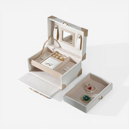 organisateur de bijoux en cuir portable avec compartiments pour bagues colliers et accessoires