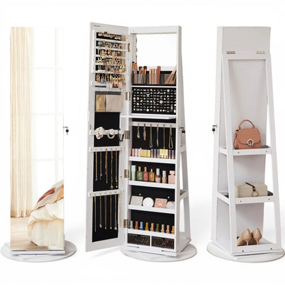Organisateur de bijoux grand format sur pied avec miroir et compartiments multiples.