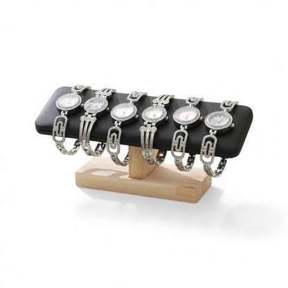 porte bijoux en velours gris avec support en bois pour rangement de bracelets et montres