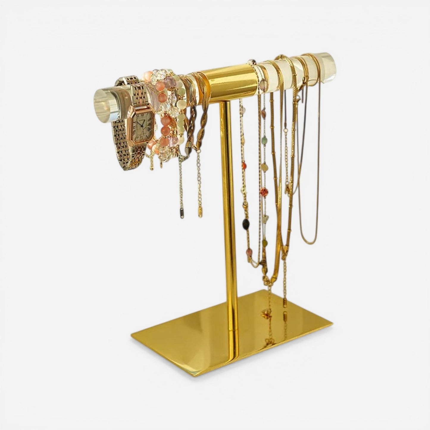 porte colliers de luxe doré avec suspension multiple pour éviter les nœuds et organiser les bijoux