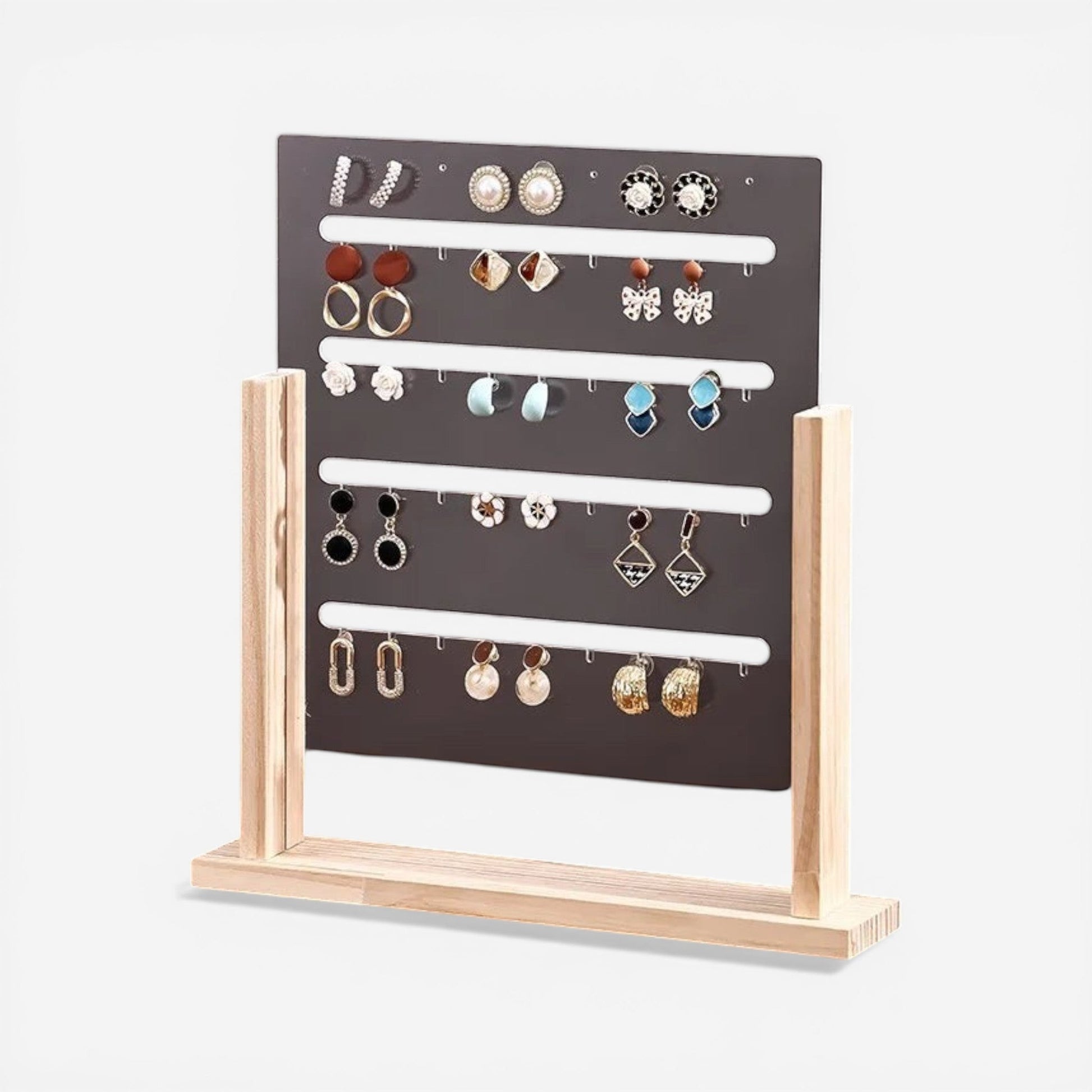 présentoir de bijoux en acrylique avec cadre en bois pour exposer boucles d’oreilles et accessoires