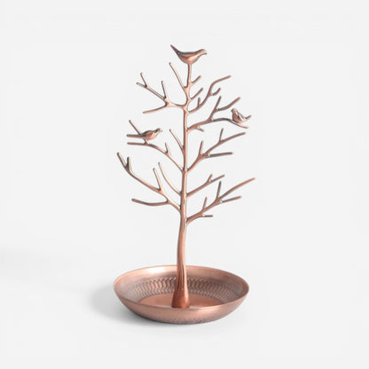 Présentoir à bijoux en alliage rose gold en forme d’arbre, chic et décoratif pour suspendre les accessoires.