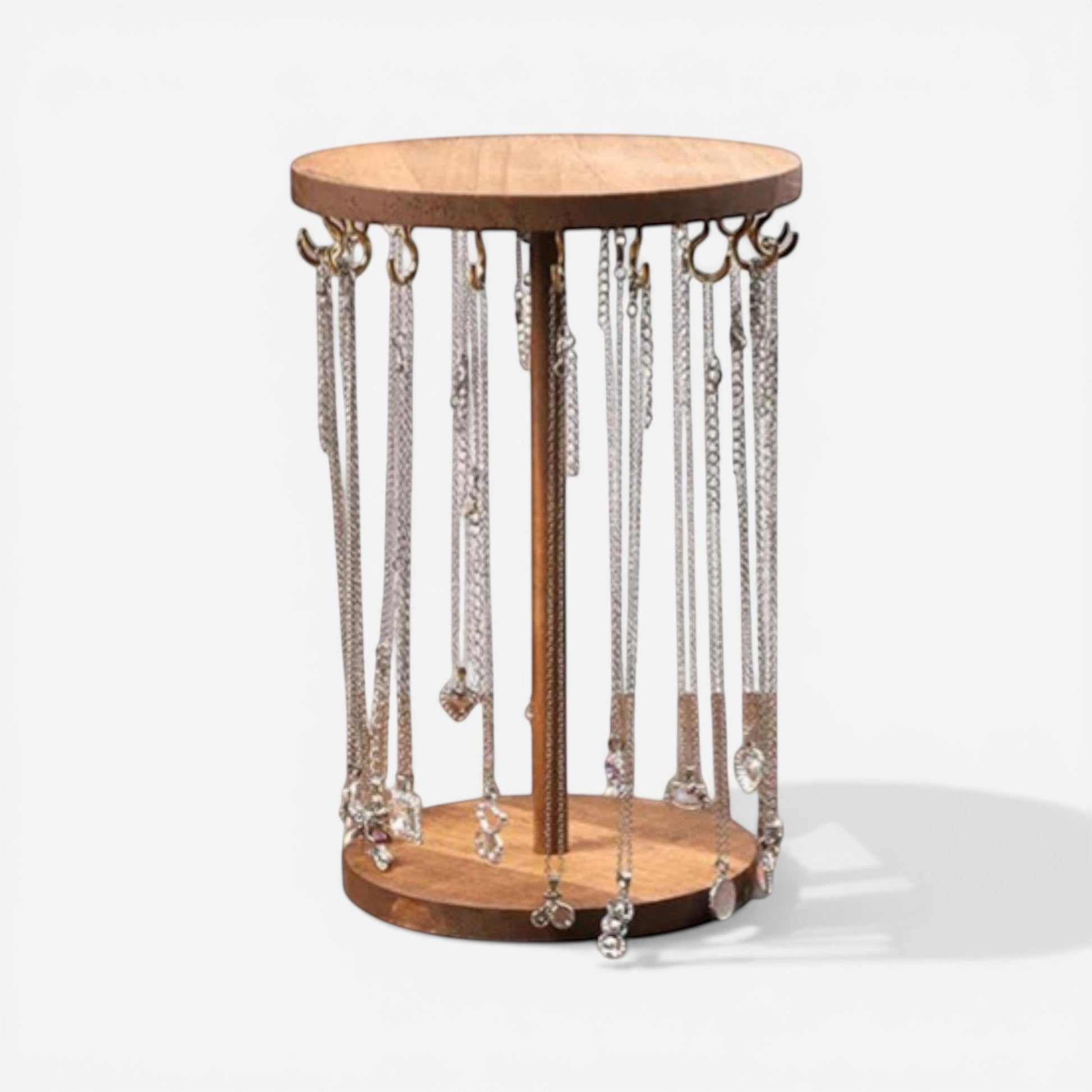 Présentoir à bijoux en bois avec 18 crochets, format court, idéal pour suspendre colliers et bracelets.