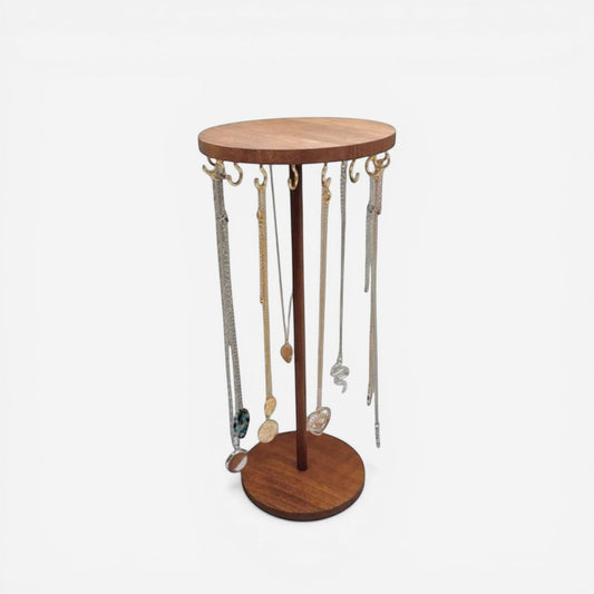 Présentoir à bijoux en bois avec 18 crochets, parfait pour organiser colliers et bijoux suspendus.