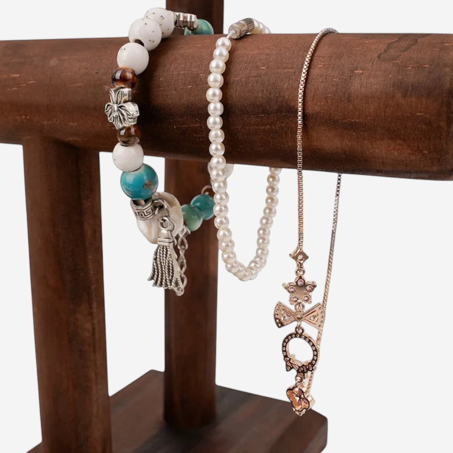 présentoir à bijoux en bois authentique avec bracelets suspendus pour rangement élégant