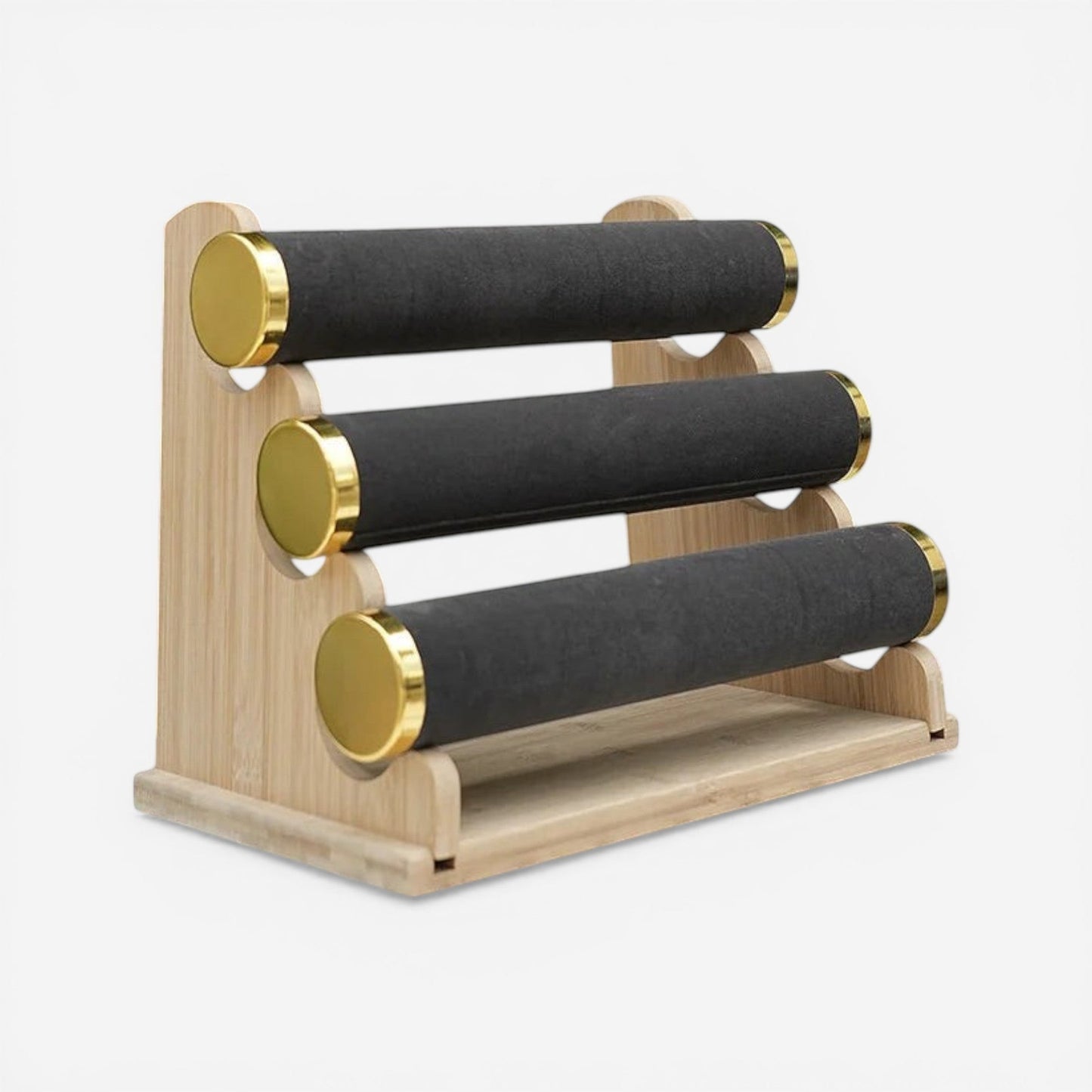 présentoir en bois pour bracelets avec supports cylindriques pour rangement facile