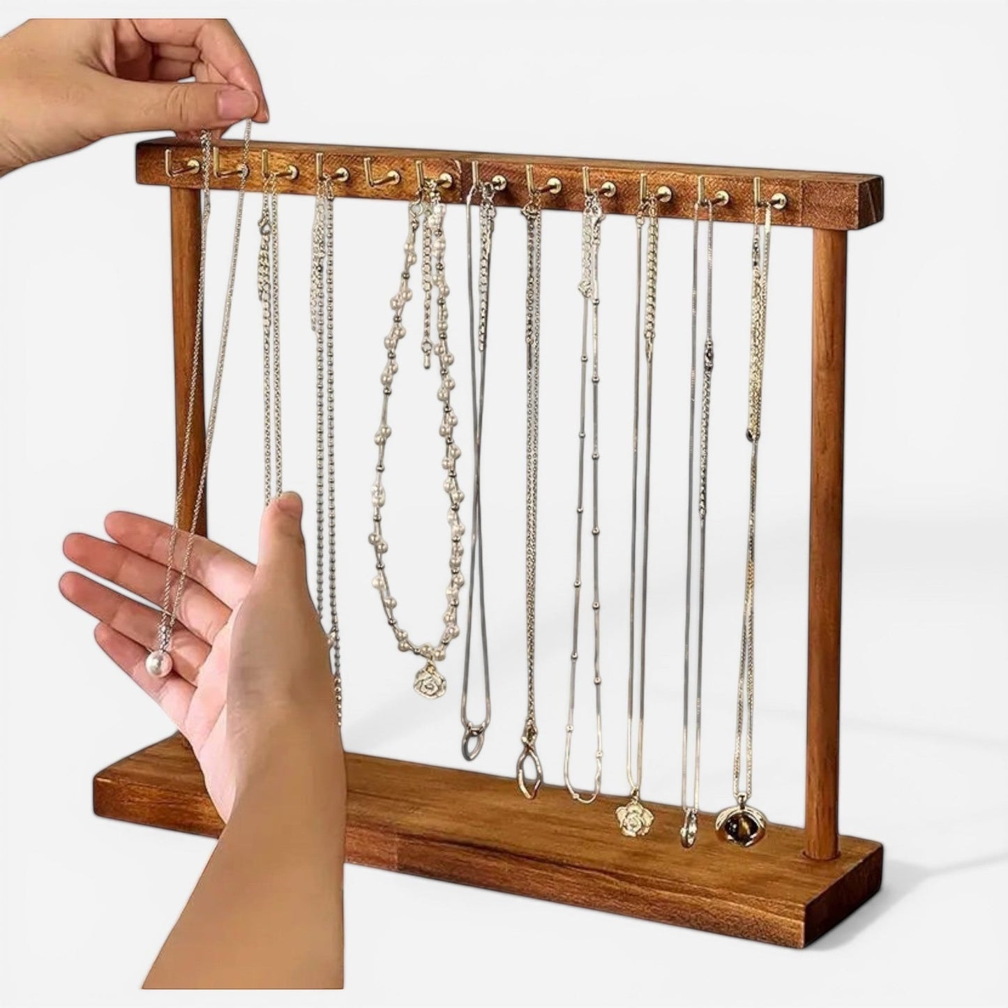 présentoir organisateur de bijoux en bois massif pour suspendre colliers et bracelets