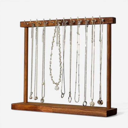 organisateur de bijoux en bois massif avec barre pour suspendre colliers et bracelets