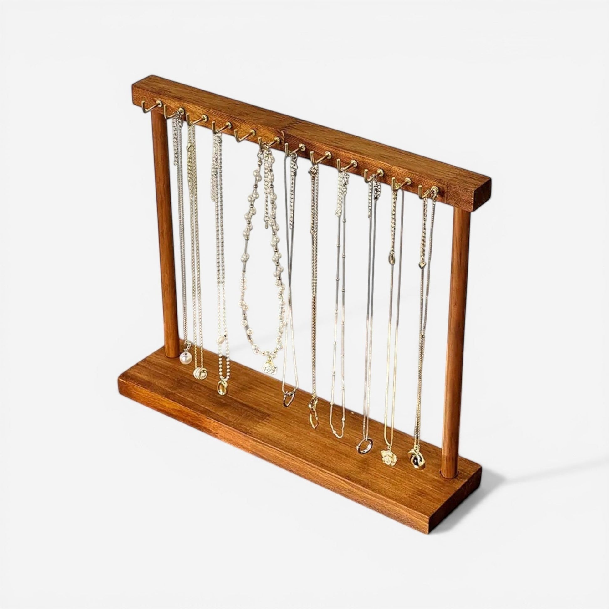 présentoir à bijoux en bois massif avec support pour colliers et rangement pratique