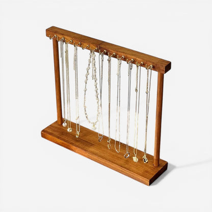 présentoir à bijoux en bois massif avec support pour colliers et rangement pratique