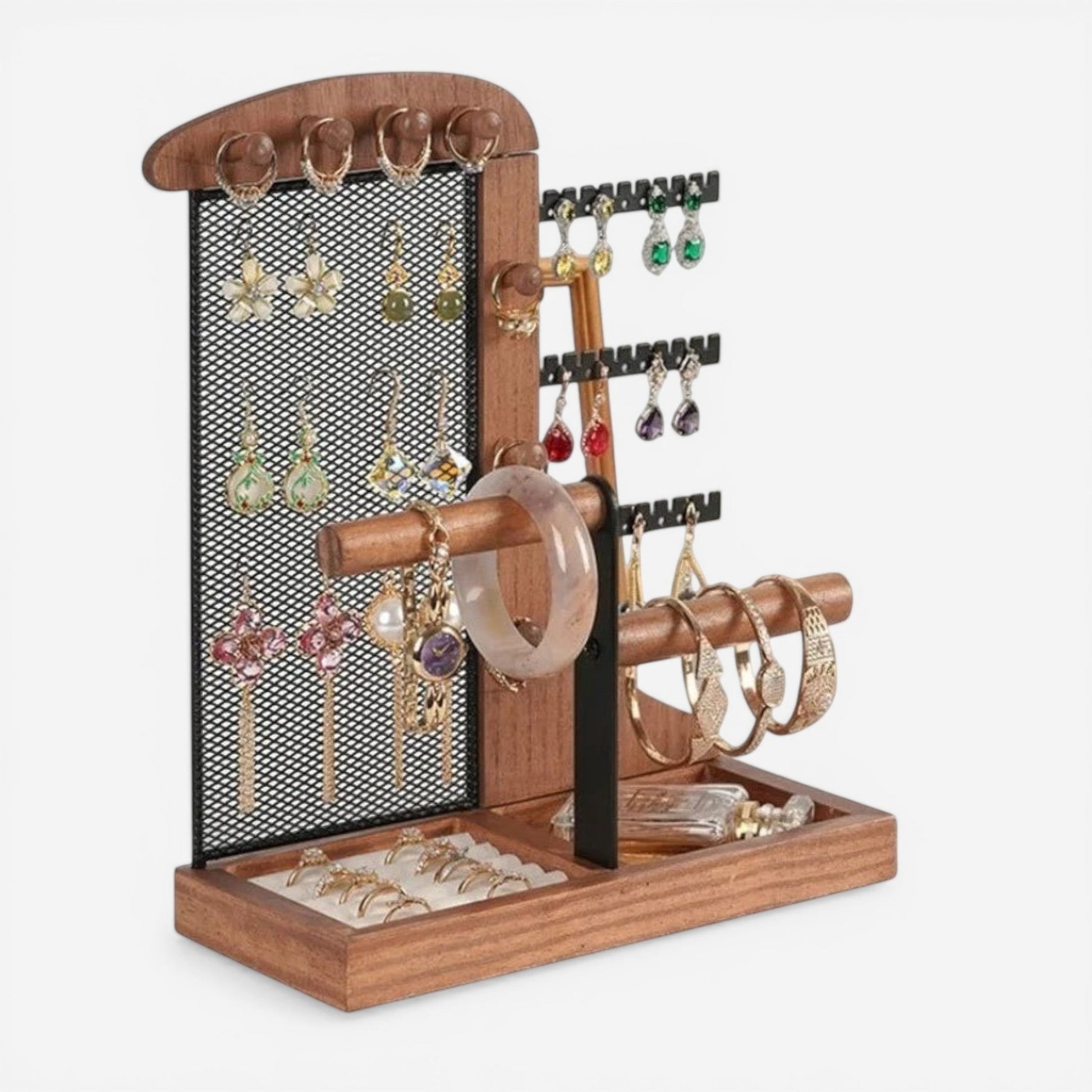 Présentoir porte bijoux en bois avec crochets solides pour suspendre et organiser facilement vos accessoires.