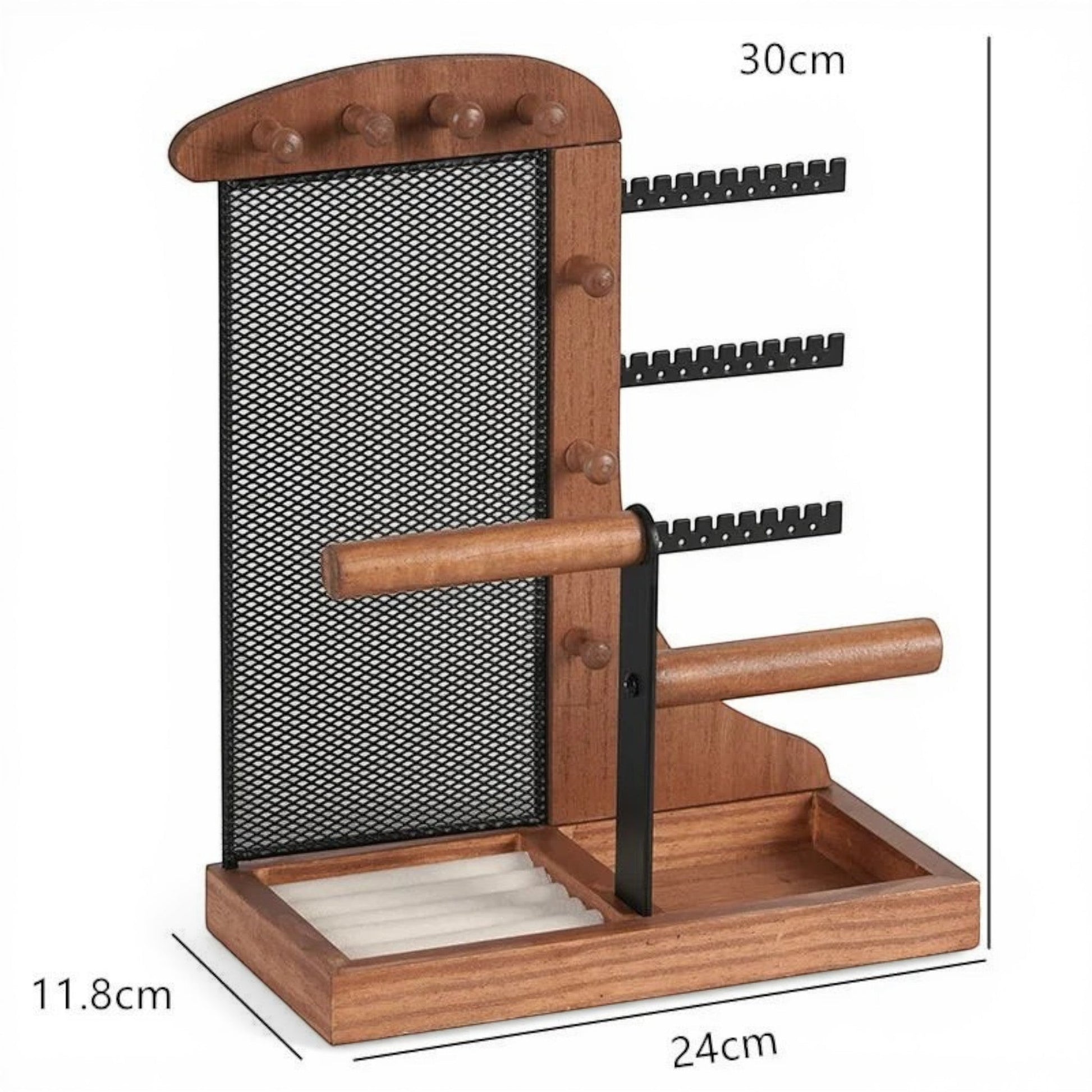 Présentoir à bijoux en bois vertical offrant un gain de place et une organisation optimale des bijoux.