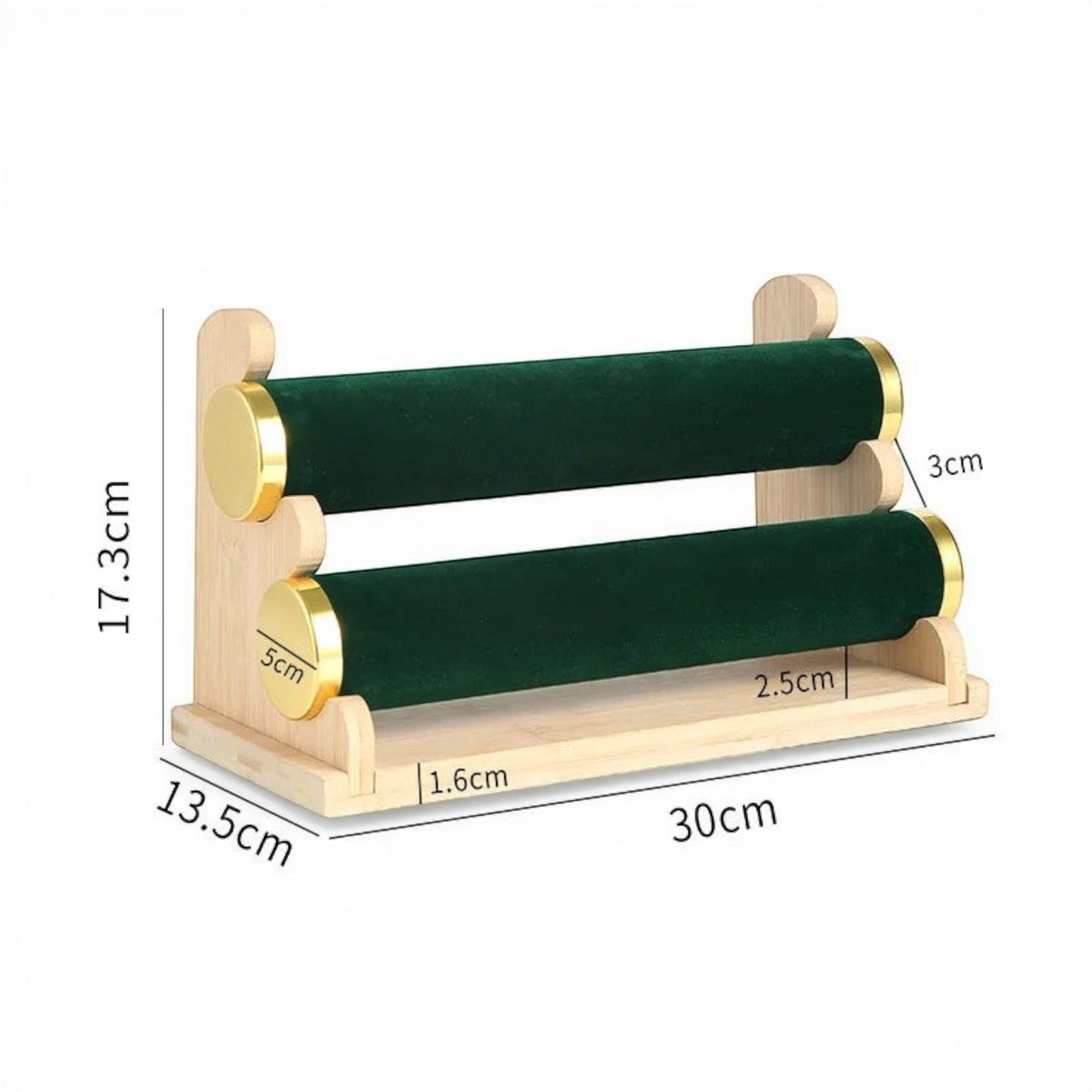 présentoir à bijoux en bois avec supports cylindriques pour bracelets et montres