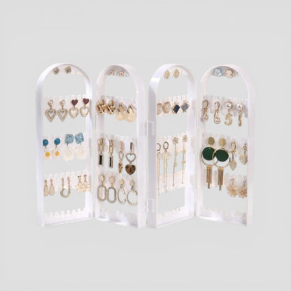 Présentoir à bijoux compact et pliable en acrylique, parfait pour le rangement des boucles d’oreilles.
