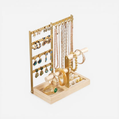 présentoir bijoux et bracelets en bois avec crochets et supports de rangement