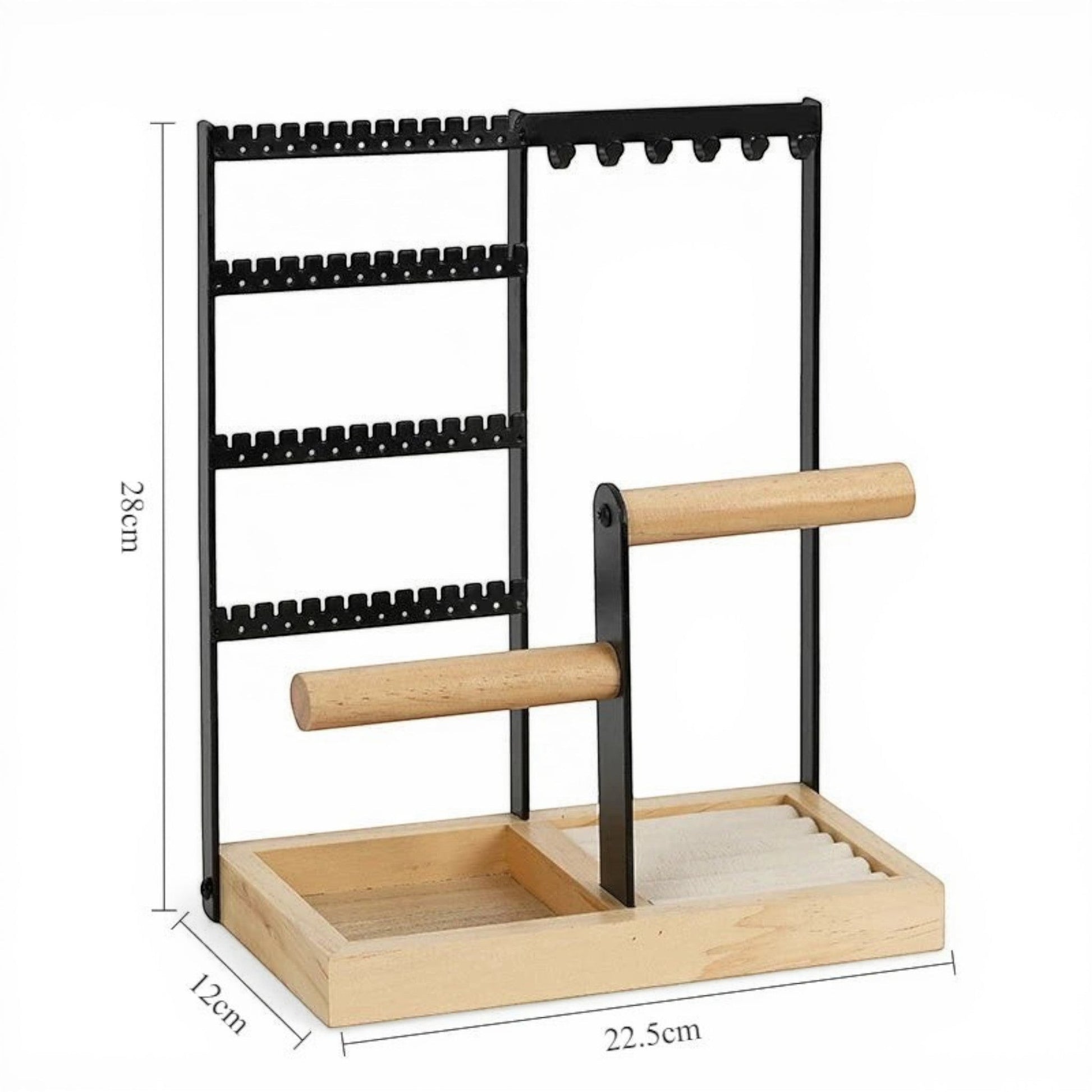 présentoir bijoux et bracelets en métal et bois avec supports pour accessoires