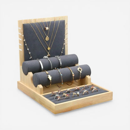 présentoir bijoux en forme de coffret avec compartiments pour organiser bagues colliers et accessoires