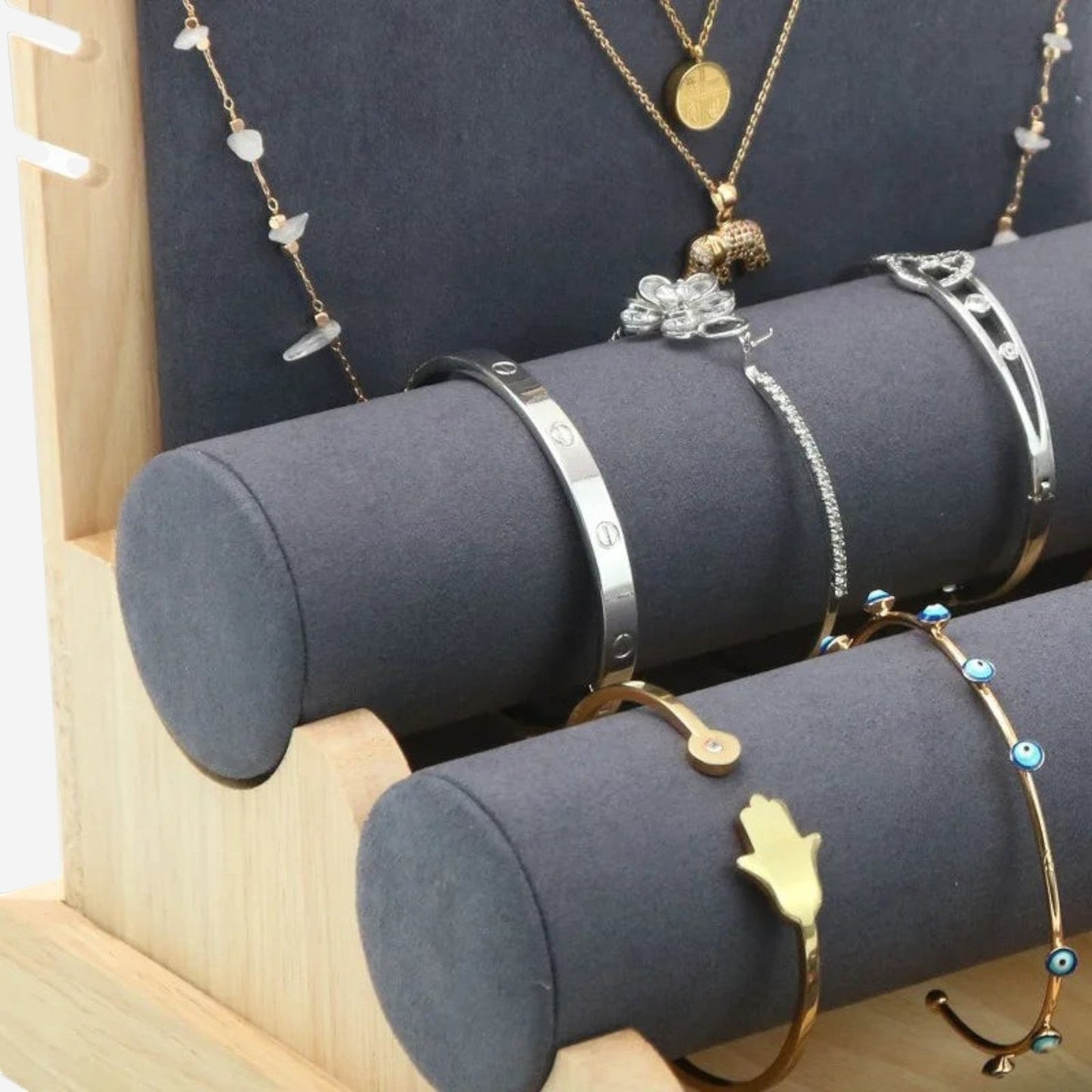présentoir bijoux cylindrique avec supports pour bracelets et montres