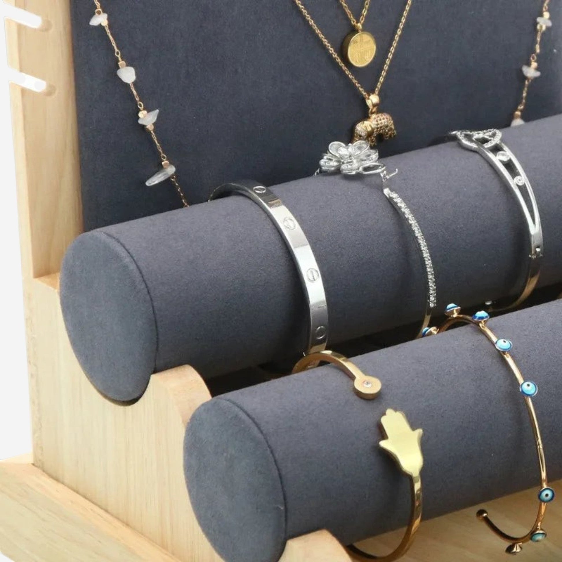 présentoir bijoux cylindrique avec supports pour bracelets et montres
