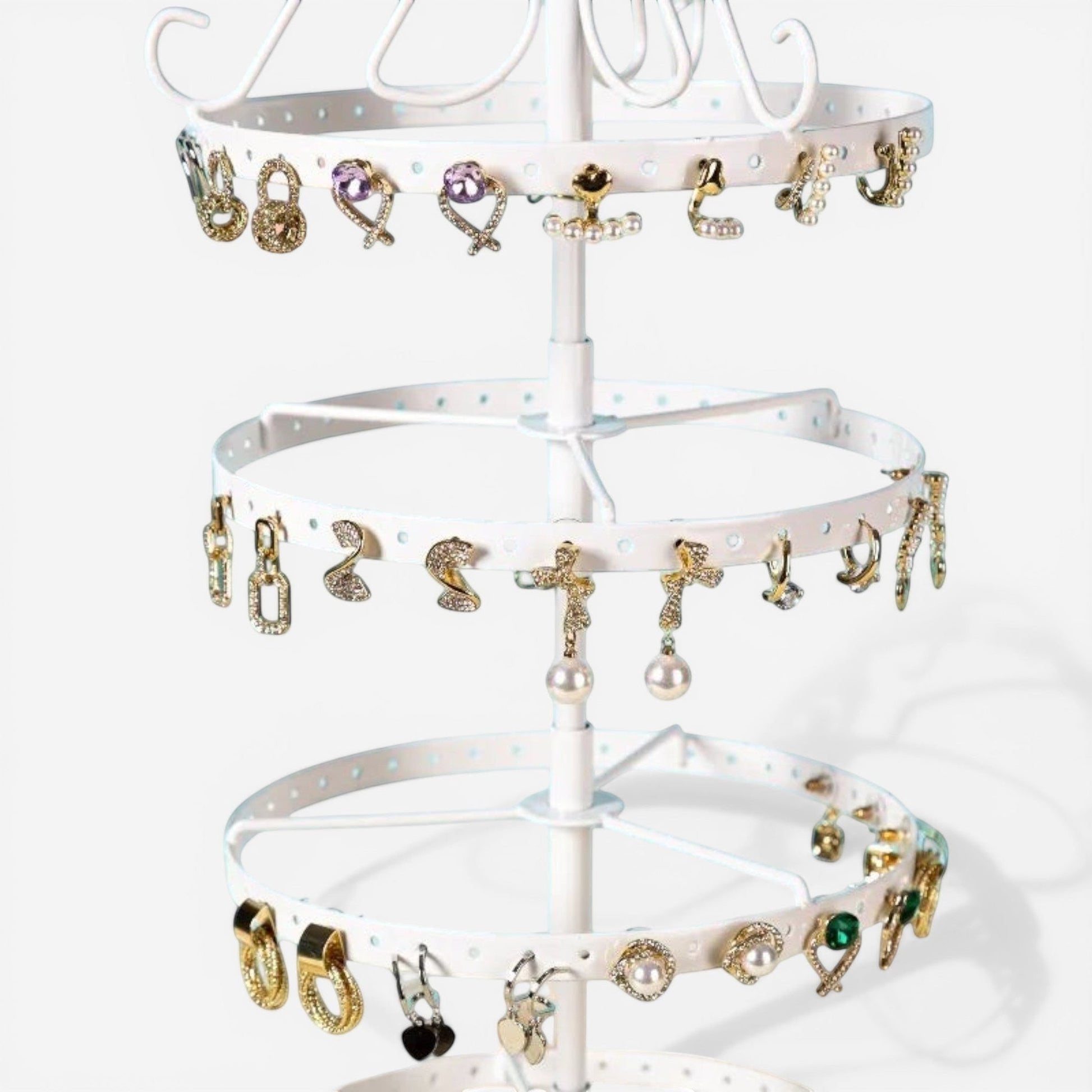 présentoir a bijoux élégant blanc avec plusieurs niveaux pour ranger bagues colliers et bracelets