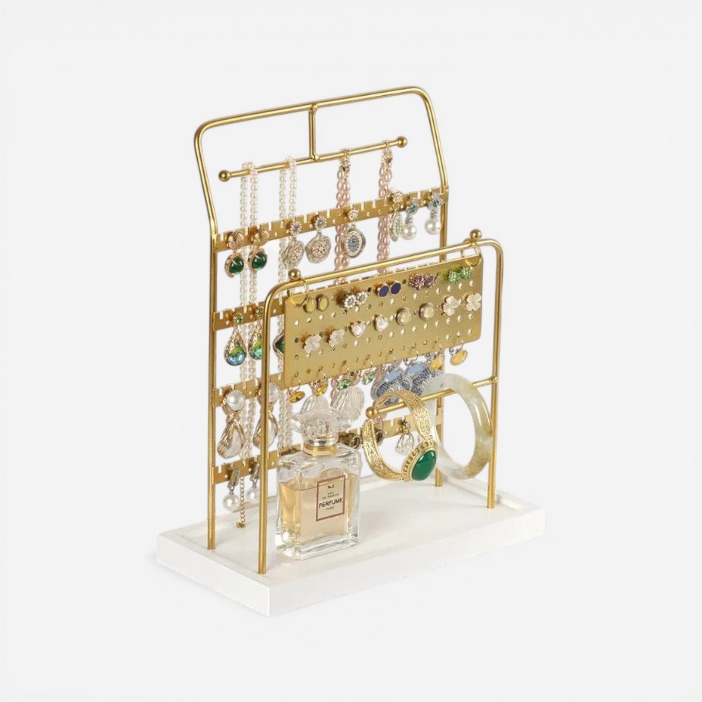 Présentoir à bijoux en métal multiniveaux idéal pour ranger et exposer vos bijoux de manière organisée.