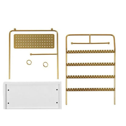 Présentoir à bijoux en métal avec design mural et barres de rangement pour organiser vos accessoires avec style.