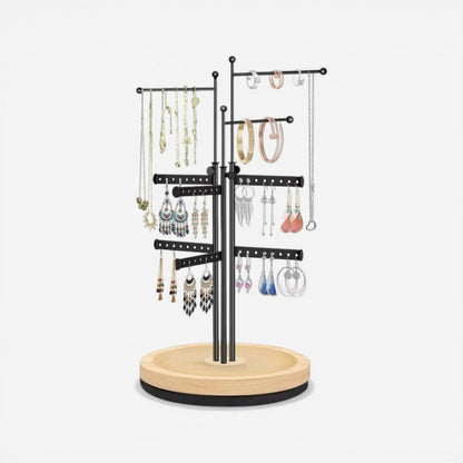 présentoir rotatif pour bijoux avec supports multiples pour organiser colliers bracelets et boucles d’oreilles
