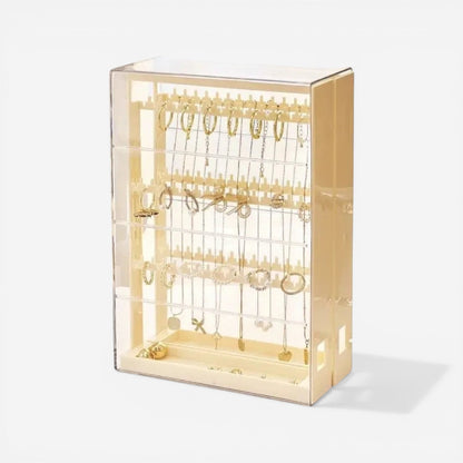 présentoir à bijoux transparent avec support et emplacements pour organiser les bijoux