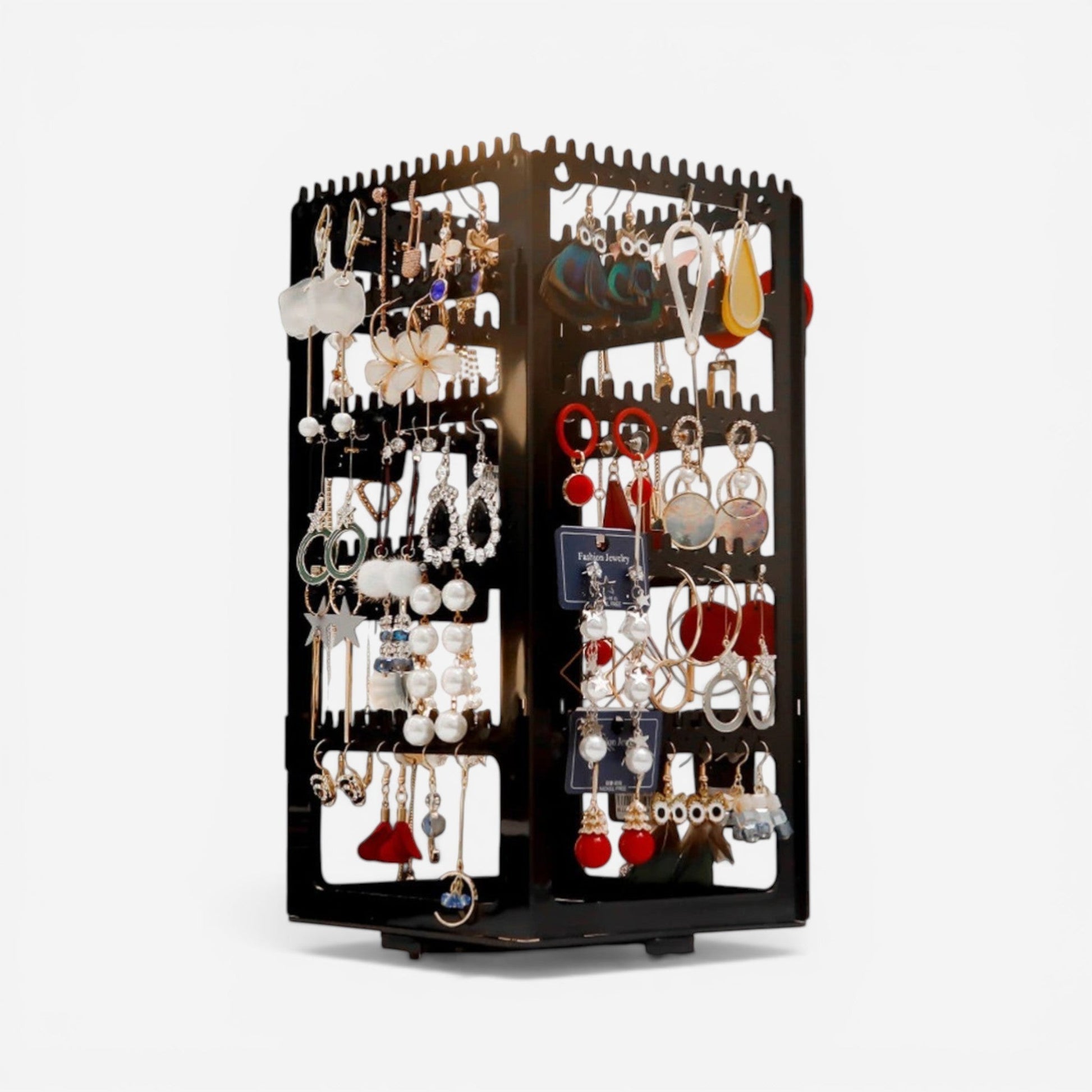 Présentoir à boucles d’oreilles rotatif à 360°, avec plusieurs niveaux pour organiser et exposer les bijoux.