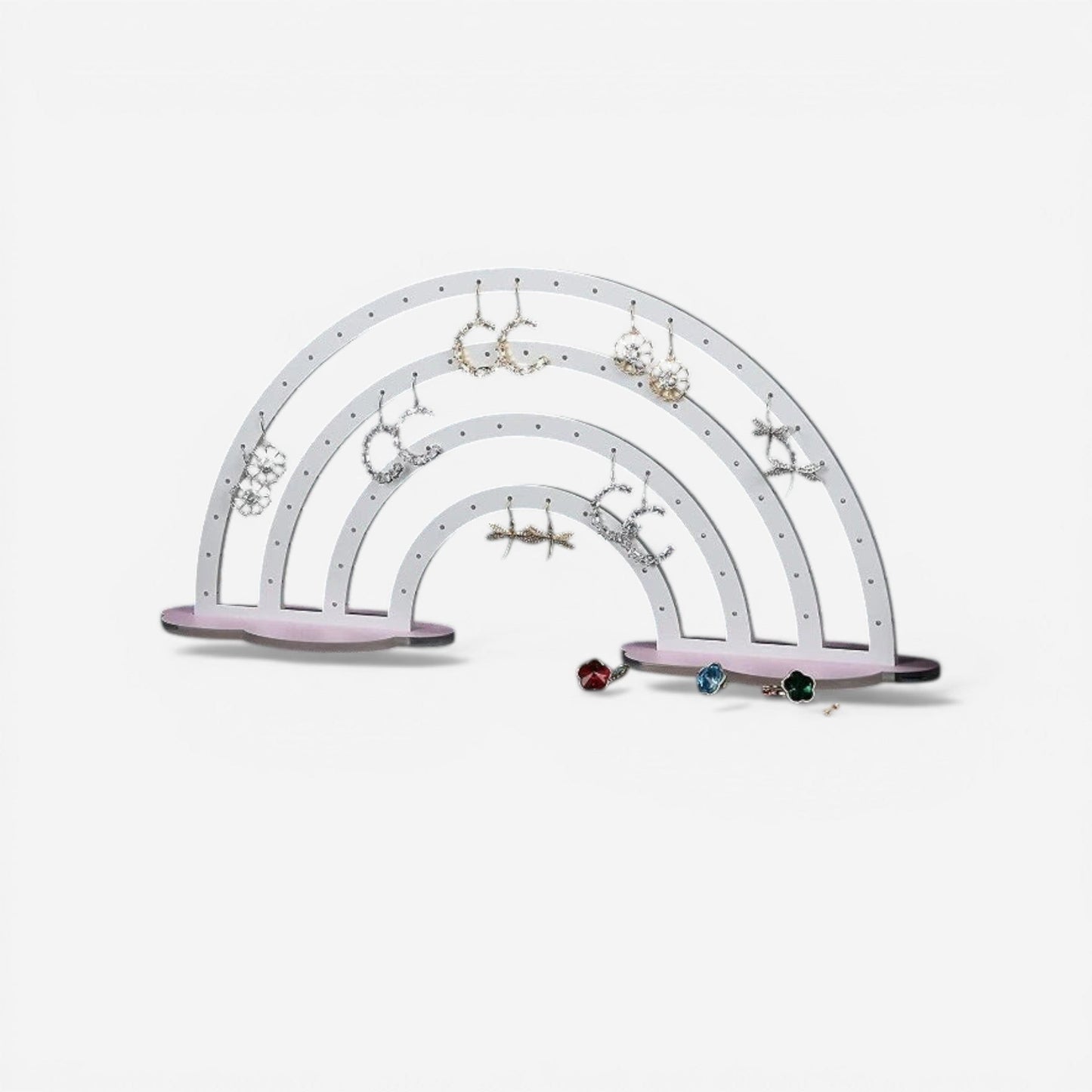 présentoir de boucles d’oreilles arc-en-ciel blanc au design épuré