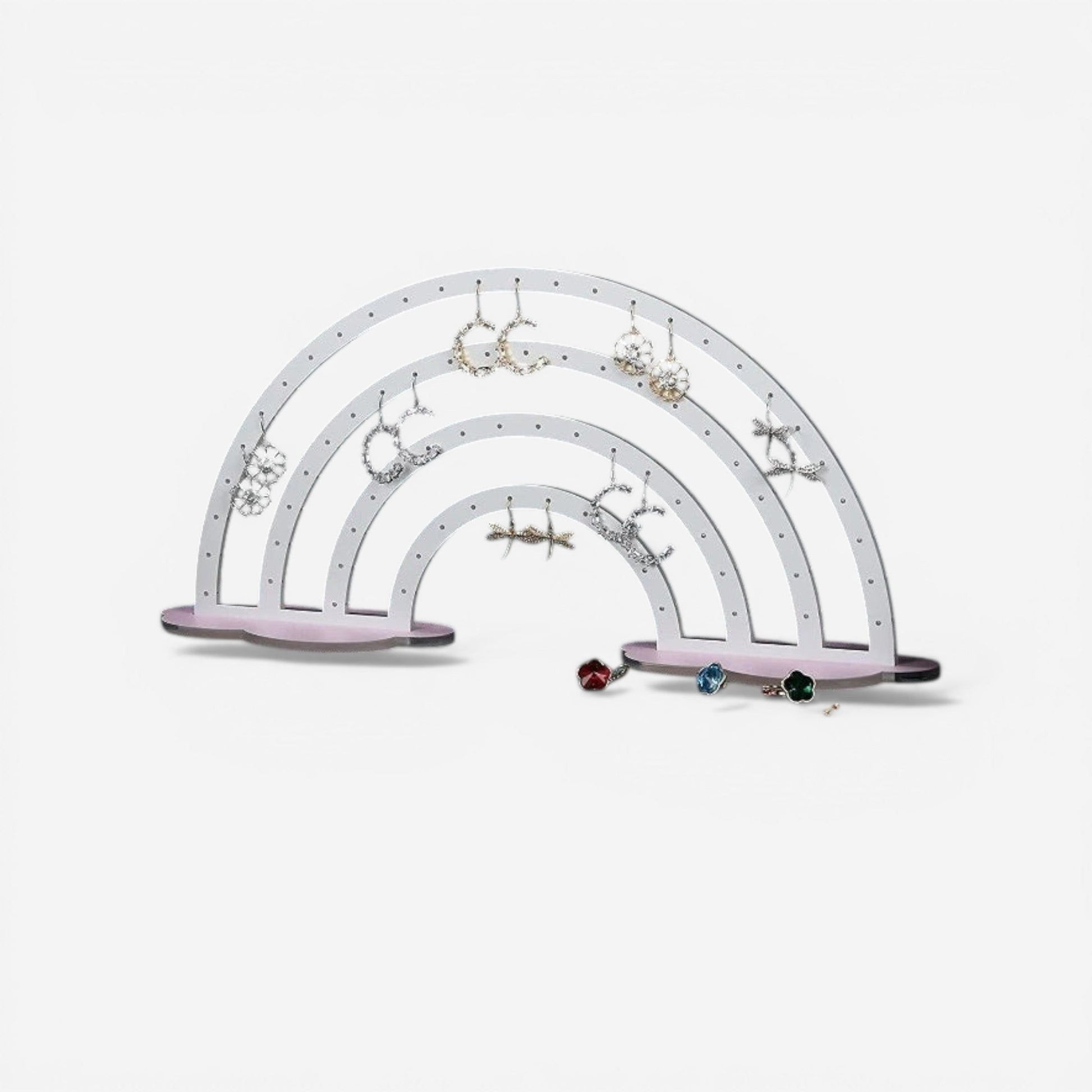 présentoir de boucles d’oreilles arc-en-ciel blanc au design épuré