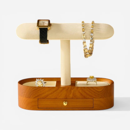 Présentoir de montre et bijoux en bois, avec support en velours blanc, pour organiser bracelets et montres.