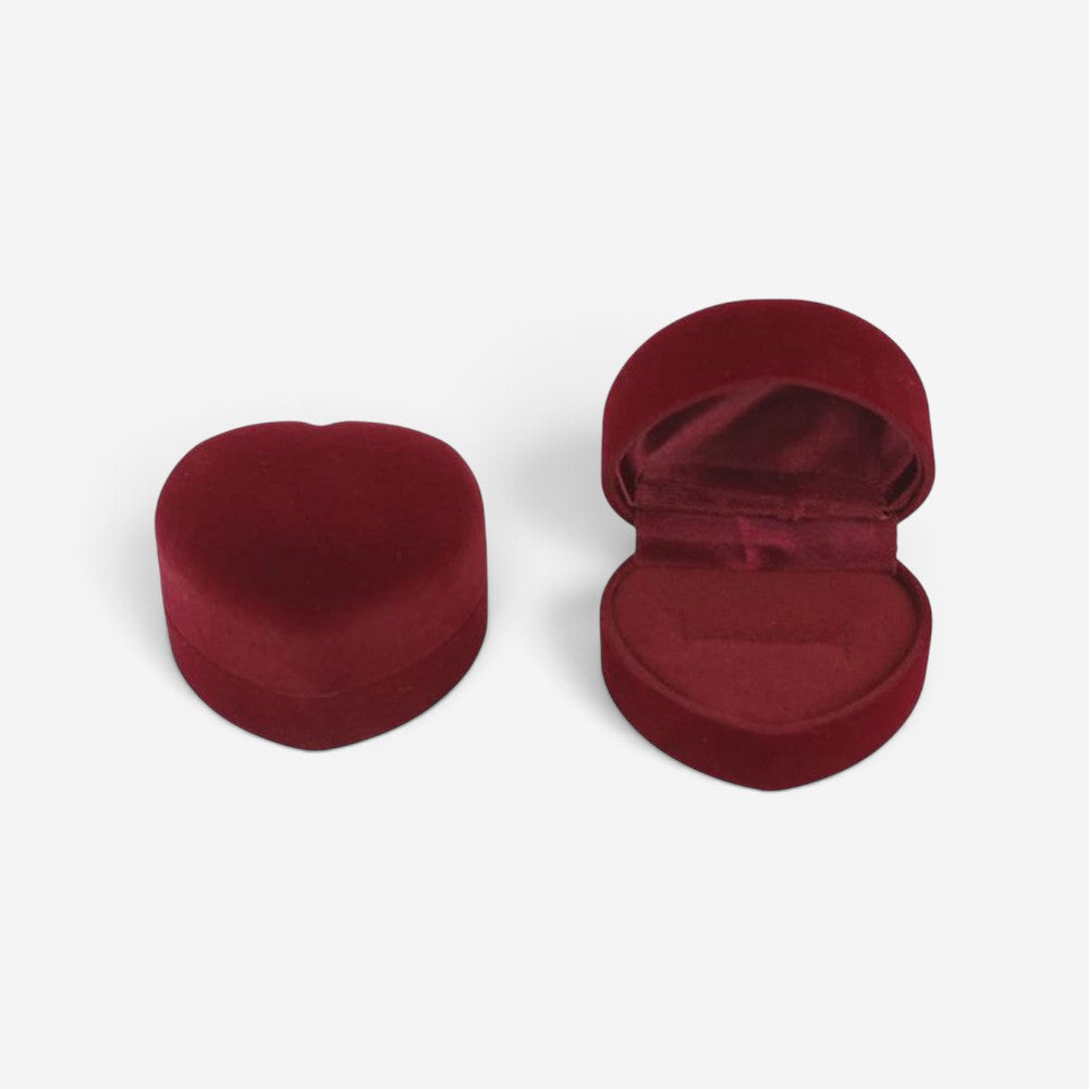 Boîte à bijoux SecretGleam en velours rouge en forme de cœur pour bague de fiançailles avec intérieur satiné