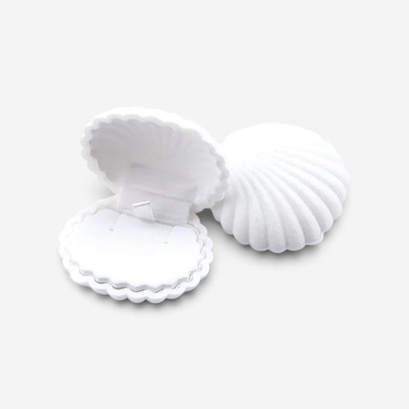 Boîte à bijoux SecretGleam en forme de coquillage blanc en velours doux pour colliers et boucles d'oreilles