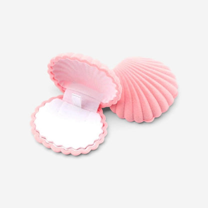 Boîte à bijoux SecretGleam en forme de coquillage rose en velours avec intérieur en mousse douce pour accessoires