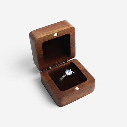 Écrin à bague carré SecretGleam en bois vintage avec fermeture magnétique pour demande en mariage